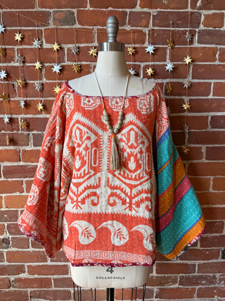 Cosmic Drift Reversible Kantha Poncho Top