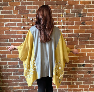 Stevie Nicks Inspired Prism Daisy Golden Yellow Embroidered Poncho