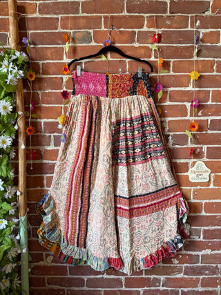 Coffee In The Morning Kantha Ruffle Wide Leg Lounge Pants - Fits up to 2X - Fair Trade Made