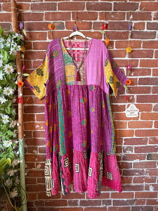 Coffee In The Morning Kantha Dress - Fits up to 3X - 100% Cotton- Fair Trade Made