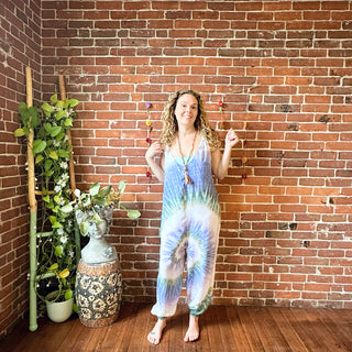 Ophelia Tie Dye Spiral  Jumpsuit / Overalls - Blue Purple White