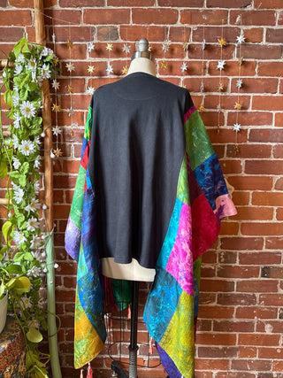 OOAK Winter Collection- Upcycled Silk Patchwork Tie Dye AC/DC Inspired Hi Lo Poncho Top