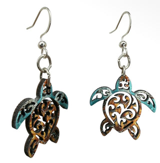 Wooden Sea Turtle Earrings- Made in The USA- Final Sale