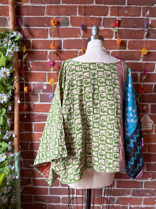 OOAK Summer Collection - Reversible Cosmic Drift Kantha Poncho Top - 2 Tops in 1!
