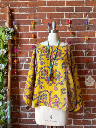 OOAK Spring Collection - Reversible Cosmic Drift Kantha Poncho Top - 2 Tops in 1