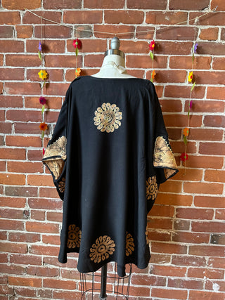 Artemis Batik Long Tunic Top - Black/Clay