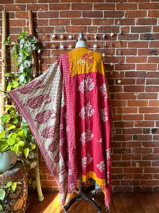 OOAK Autumn Collection-Reversible Stardust Kantha Ruana Jacket With Pockets