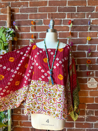 OOAK Summer Collection - Reversible Cosmic Drift Kantha Poncho Top - 2 Tops in 1