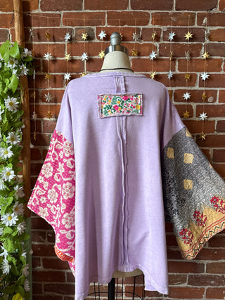 OOAK Autumn Collection - Upcycled Flower Patchwork Trapeze Style Bell Sleeve Kantha Top 🌼