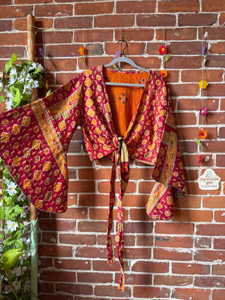 Free Size Nova Kantha Bell Sleeve Wrap Top