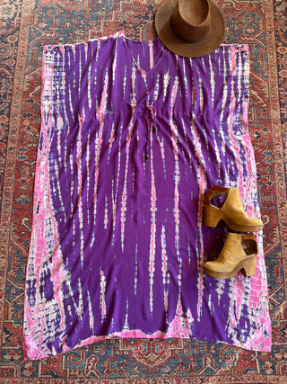 Laila Tie Dye Adjustable Kaftan Dress Purple/Pink