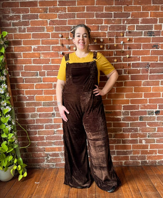 Earthy Brown Velvet Wide Leg Overalls