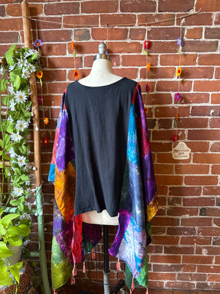 OOAK Autumn Collection- Biggie Smalls Inspired Upcycled Silk Patchwork Tie Dye Hi Lo Poncho Top