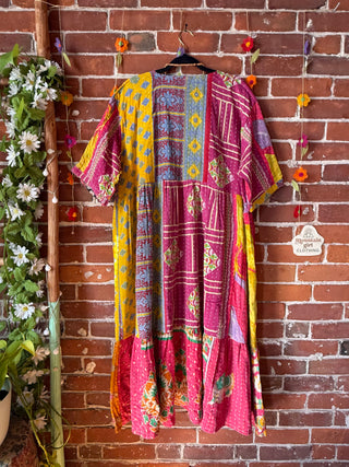 Coffee In The Morning Kantha Dress - Fits up to 3X - 100% Cotton- Fair Trade Made