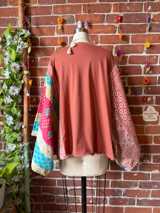 OOAK Summer Collection- Upcycled Desert Skies Kantha Dolman Sleeve Top