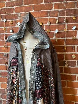 Moon Catcher Patchwork Hoodie Ruffle Cardigan