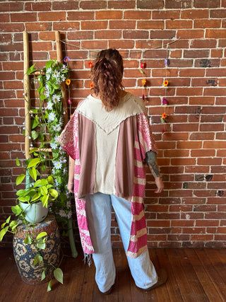 OOAK Autumn Collection - Upcycled Hi Lo Colorblock Kantha Poncho Top