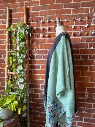 Stevie Silver Springs Inspired Sage Embroidered Tassel Poncho