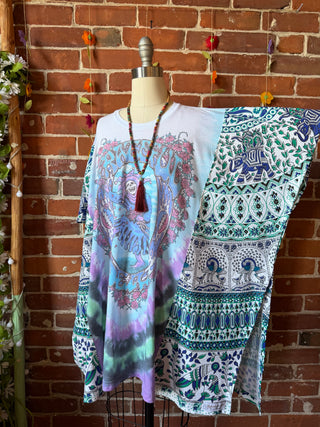 OOAK Summer Collection- Upcycled Grateful Dead Inspired Tie Dye Tapestry Poncho Tee