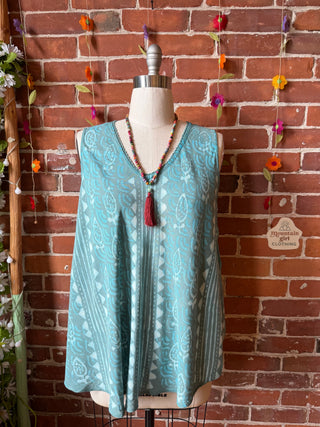 Turquoise Moon Batik Festival Tank Top - Fair Trade Made - Final Sale