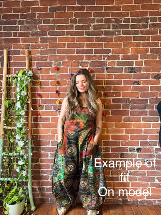 Juniper Patchwork Tie Dye Harem Overalls- Deep Ocean