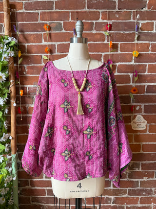 OOAK Summer Collection - Reversible Cosmic Drift Kantha Poncho Top - 2 Tops in 1!