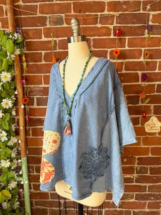 OOAK Spring Collection - Upcycled Kantha Flower Patch Patchwork Poncho Style Top 🌼