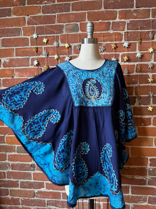 Paisley Artemis Batik Poncho Top - Ocean Blue