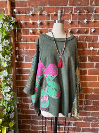 OOAK Winter Collection - Upcycled Kantha Flower Patch Patchwork Poncho Style Top 🌼