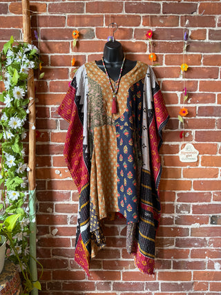 OOAK Summer Collection- Upcycled Kantha Hi Lo Poncho Tunic Top