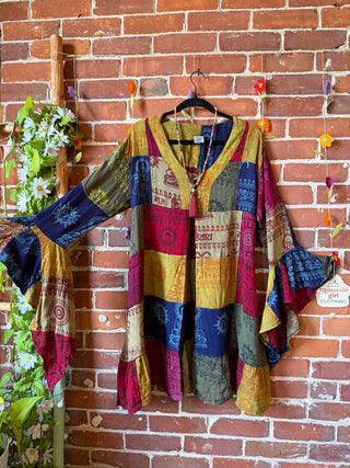 Falling Leaves Patchwork Bell Sleeve Kimono - Fair Trade Made - Multiple Sizes Available