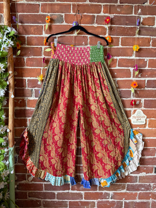 Coffee In The Morning Kantha Ruffle Wide Leg Lounge Pants - Fits up to 2X - Fair Trade Made