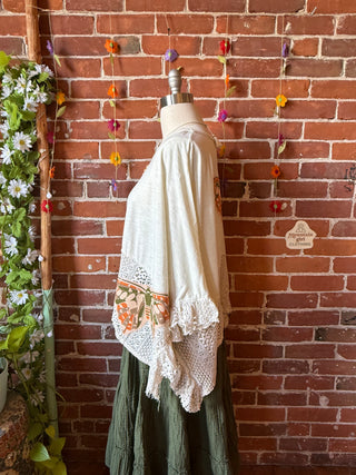 OOAK Summer Collection - Upcycled Luna Butterfly Flowy Trapeze Style Top 🦋 Cream