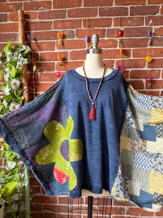 OOAK Summer Collection - Upcycled Flower Patch Patchwork Poncho Style Top 🌼