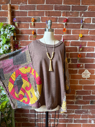 OOAK Summer Collection - Upcycled Kantha Peace Sign Patch Patchwork Poncho Style Top ☮️