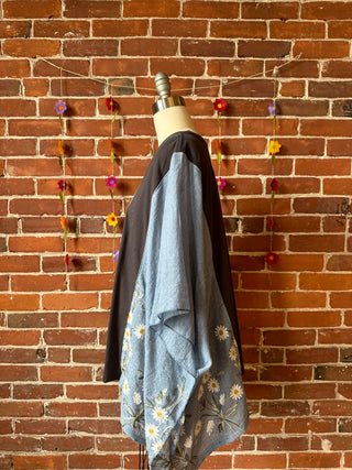 Daisy Dolly Parton Inspired Blue Embroidered Poncho