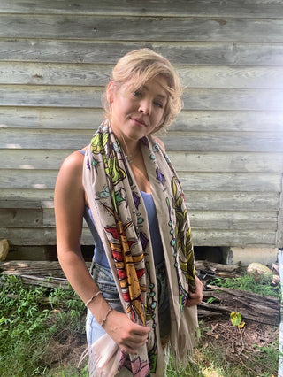 Pashmina Scarf / Sun and Luna Moth / Original Art By Melanie Bodnar