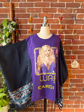 OOAK Autumn Collection- Upcycled Cardi B Inspired Embroidered Poncho Tee