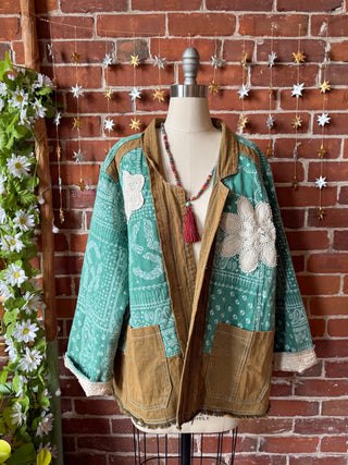 OOAK Winter Collection - Oversized Upcycled Quilted Patchwork Jade Paisley Jacket