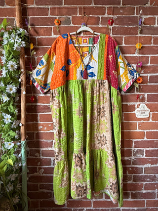 Coffee In The Morning Kantha Dress - Fits up to 3X - 100% Cotton- Fair Trade Made