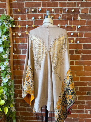 OOAK Autumn Collection- Birdsong Butterfly Wing Style Kantha Poncho Sweatshirt