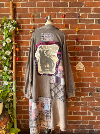 OOAK Summer Collection - Upcycled Fleetwood Mac Patchwork Print Long Button Up Duster