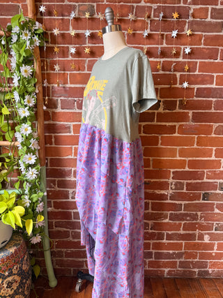 OOAK Winter Collection - Size Medium David Bowie Inspired Upcycled Floral Flowy Ruffle Long Side Split Tee