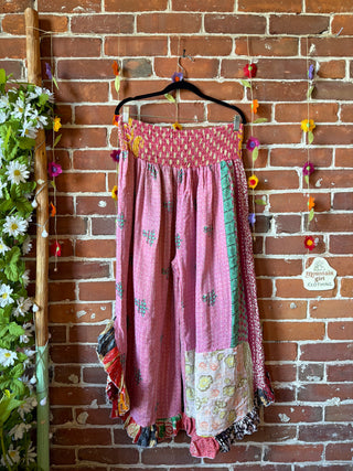 Coffee In The Morning Kantha Ruffle Wide Leg Lounge Pants - Fits up to 2X - Fair Trade Made