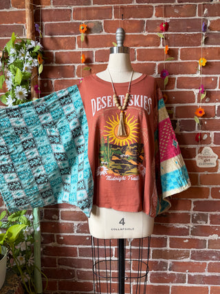 OOAK Summer Collection- Upcycled Desert Skies Kantha Dolman Sleeve Top