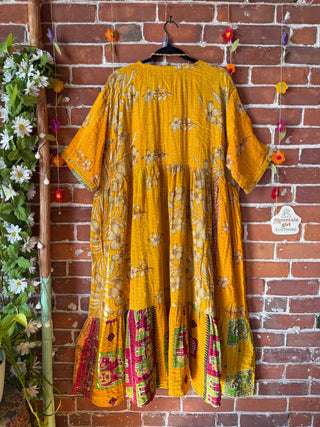 Coffee In The Morning Kantha Dress - Fits up to 3X - 100% Cotton- Fair Trade Made