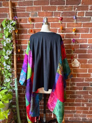 OOAK Autumn Collection- Queen Inspired Upcycled Silk Patchwork Tie Dye Hi Lo Poncho Top