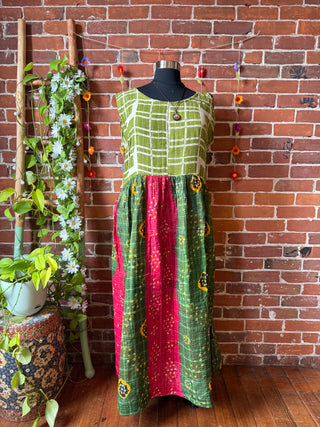 Plus Size Tall -Coffee In The Morning Kantha Sleeveless Dress With Pockets