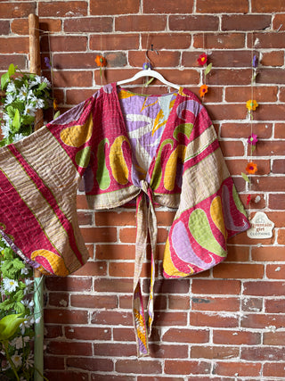 Free Size Nova Kantha Bell Sleeve Wrap Top
