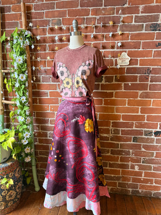 Floral Blooms Butterfly Mineral Wash TShirt - Merlot